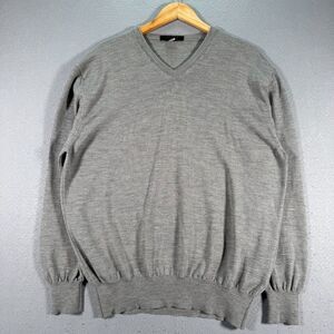 Giorgiolini Wool Sweater Mens XL Gray Merino Extra‎ Fine Italy Comfort V Neck
